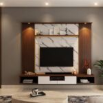 Home Sleek and stylish modern living room setup with TV and decor elements for a cozy ambiance.